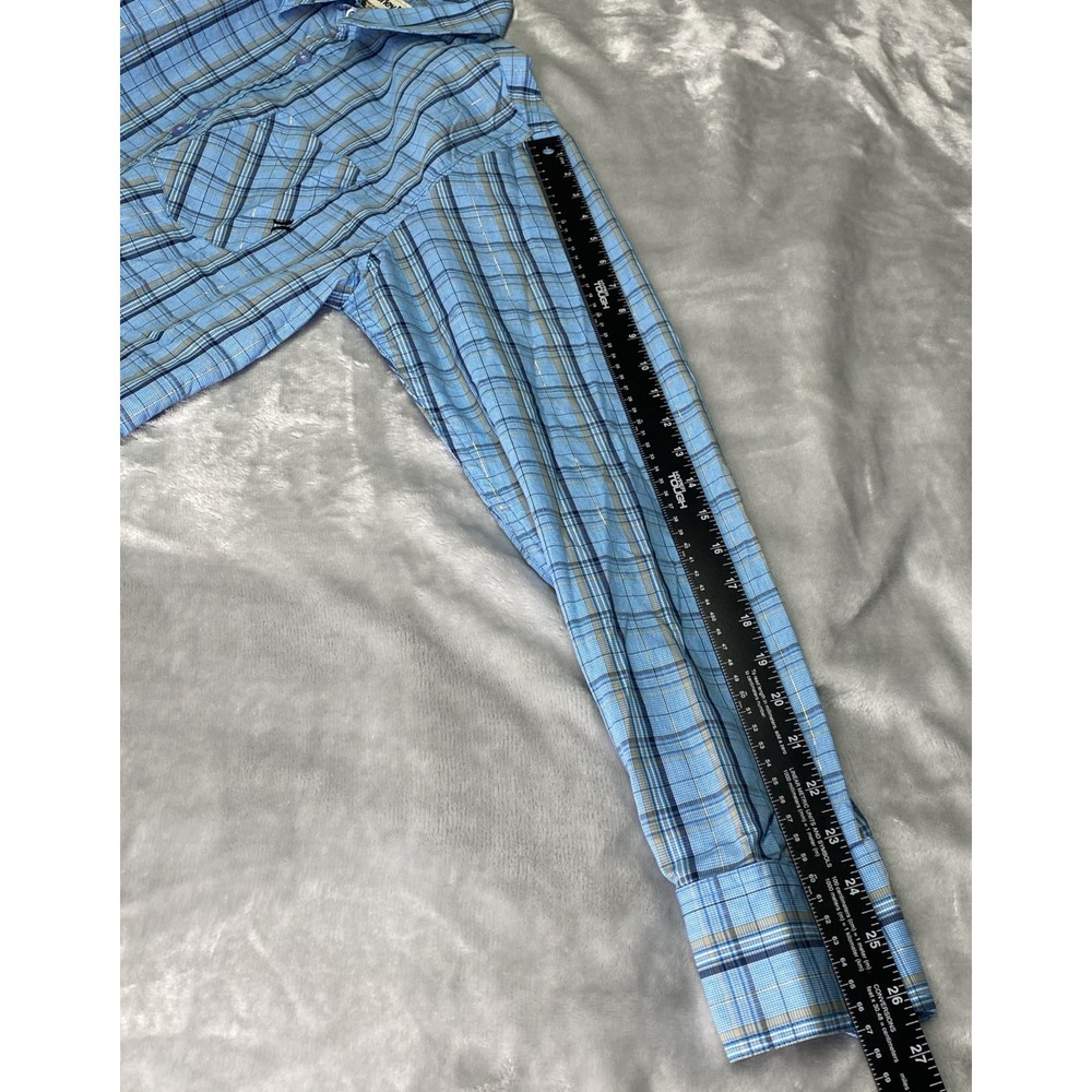 Hurley Button Up Shirt Mens Medium Blue Plaid Metallic Long Sleeve MVL611TR - Picture 11 of 13